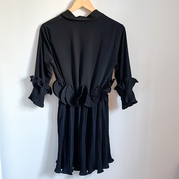 Prettylittlething Black LBD Ruffle Frill Detail Pleated Skater Mini Dress 4 - Picture 10 of 16